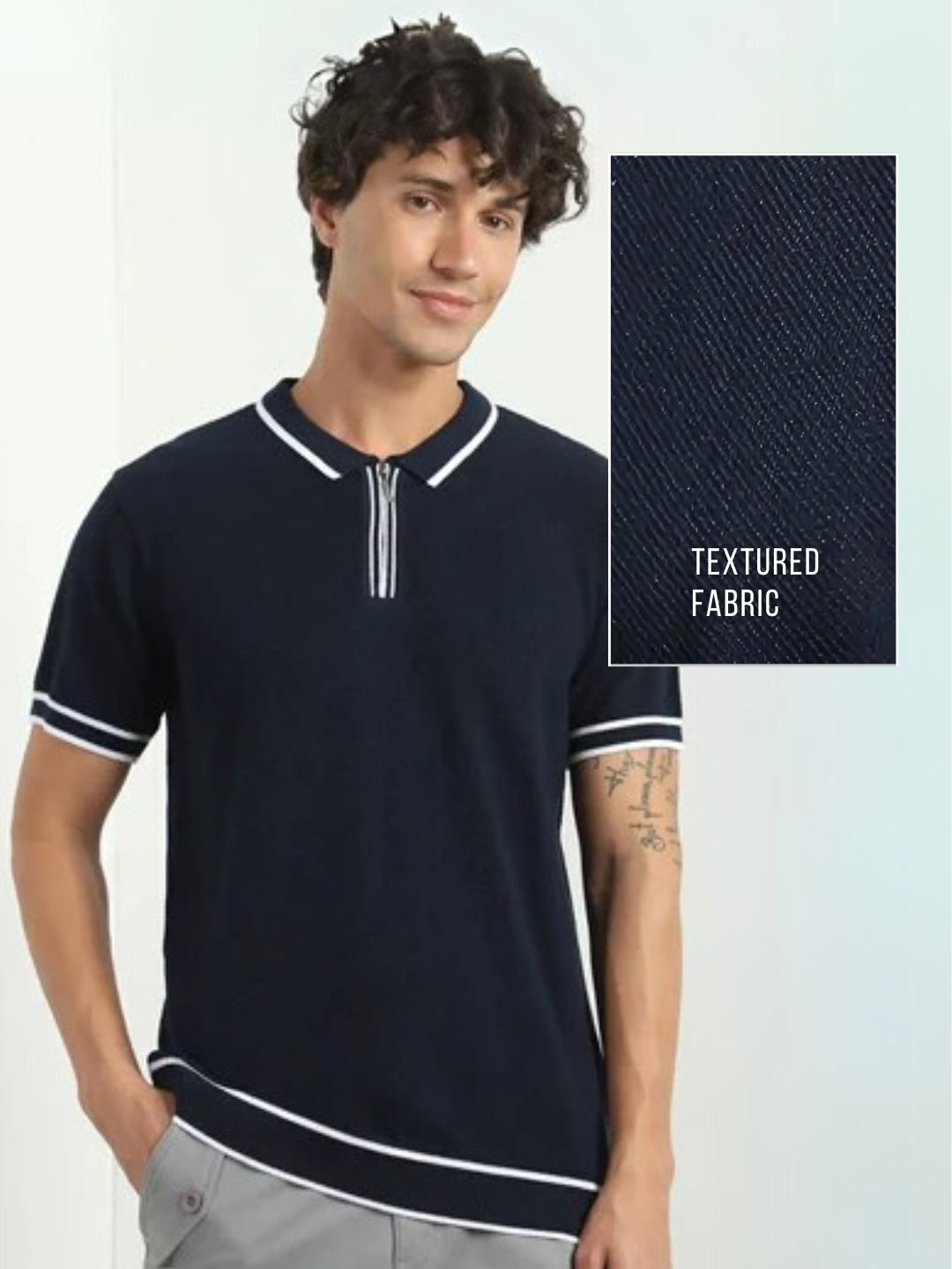 Zip-up Textured Polo T-Shirt