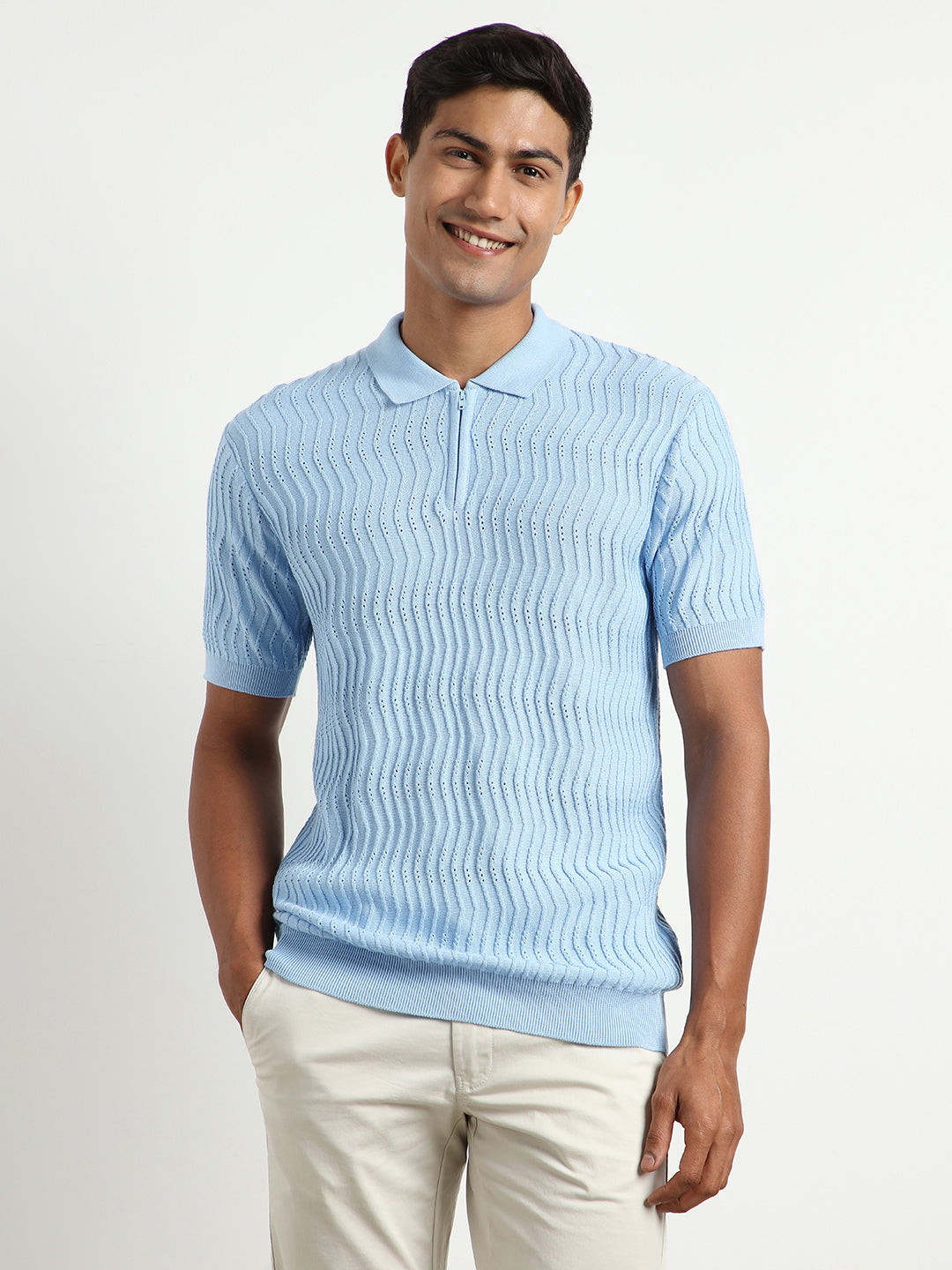 Oceanic Knit Textured Polo Shirts