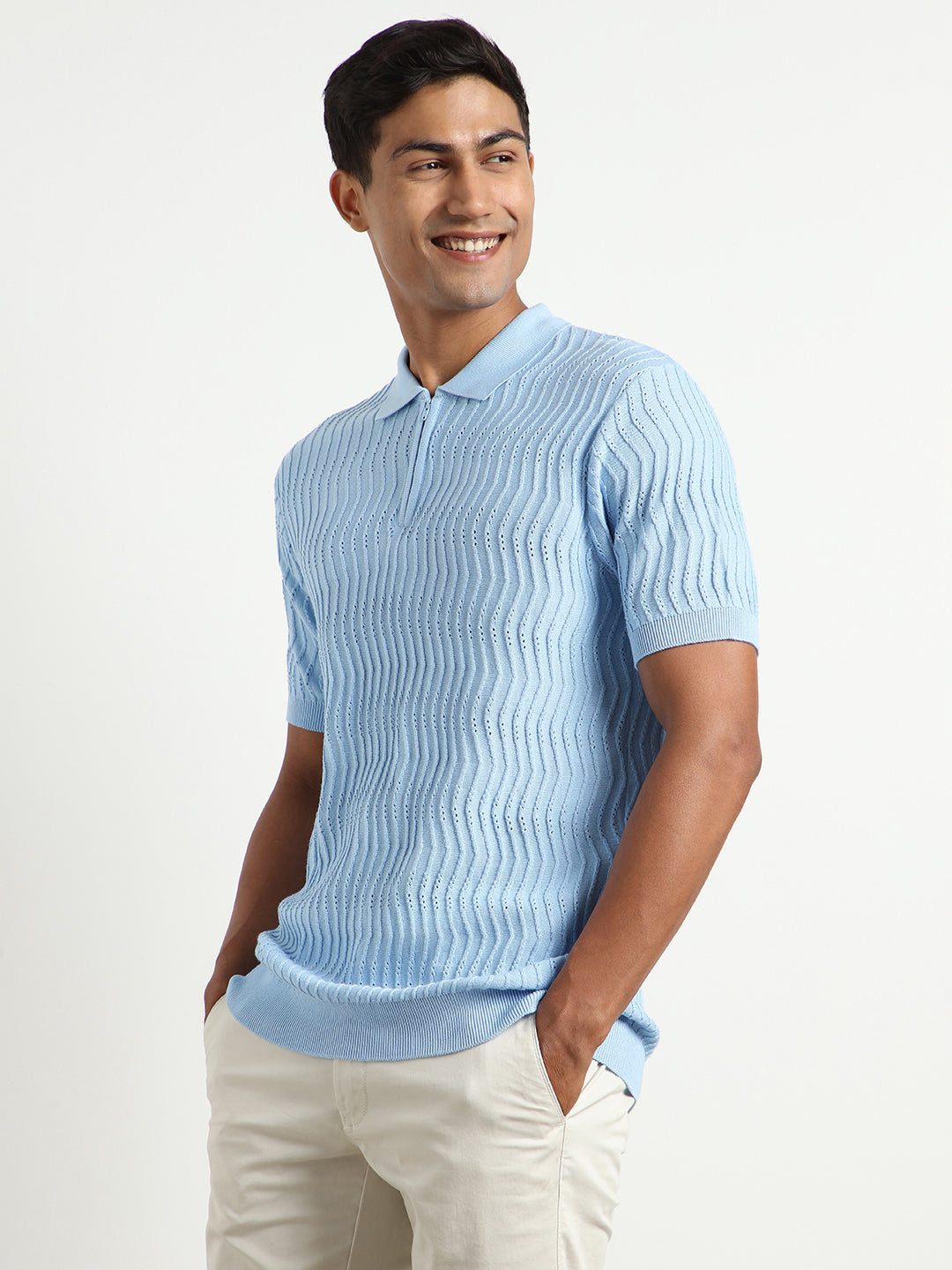 Oceanic Knit Textured Polo Shirts