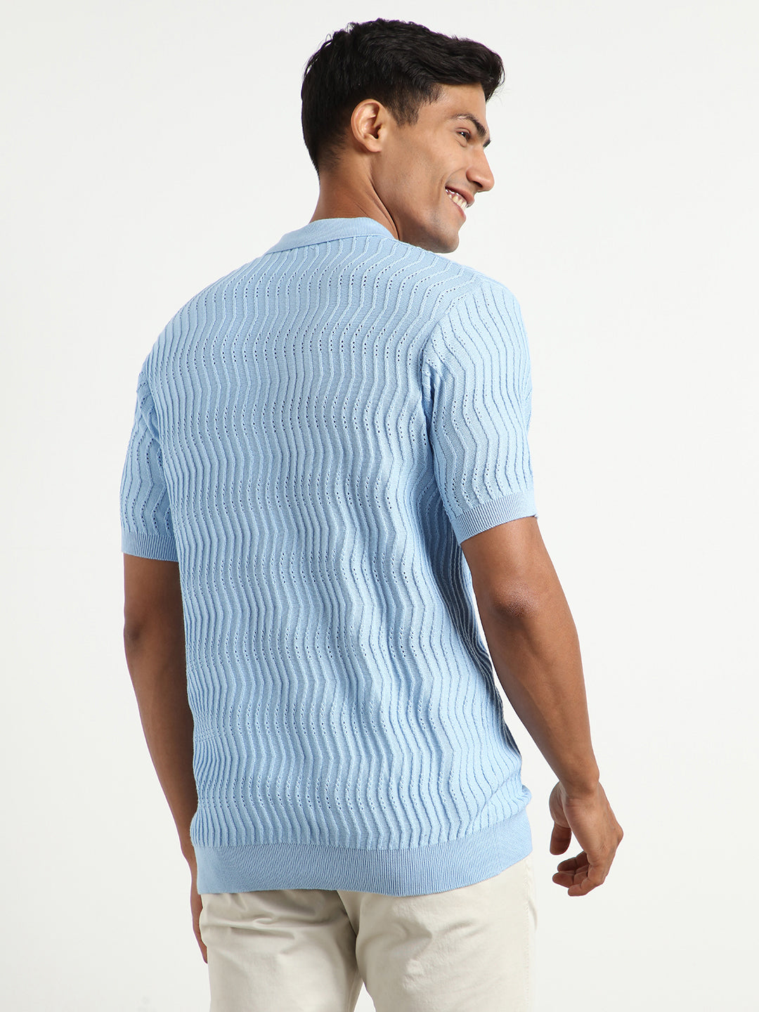 Oceanic Knit Textured Polo Shirts