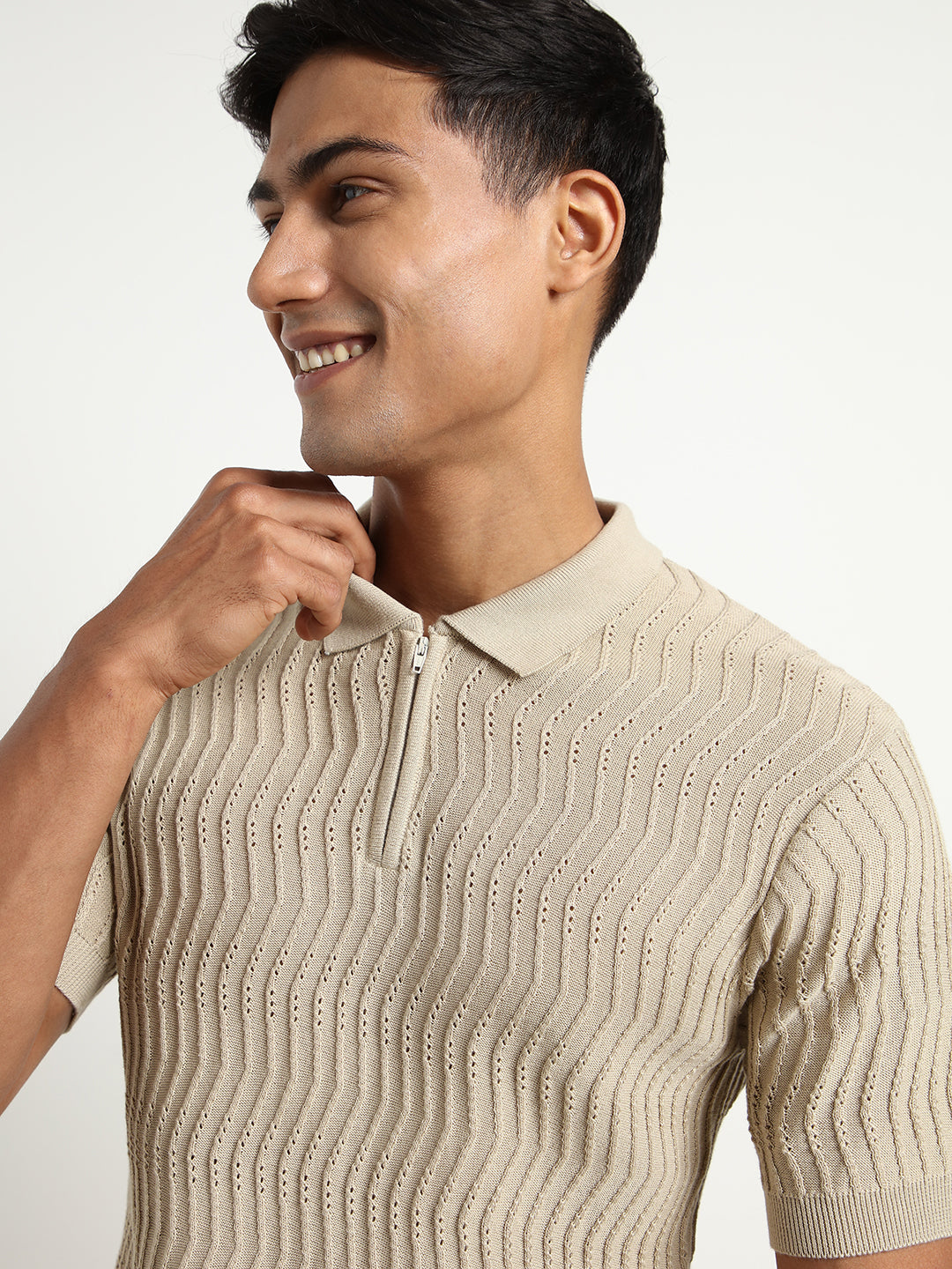 Oceanic Knit Textured Polo Shirts