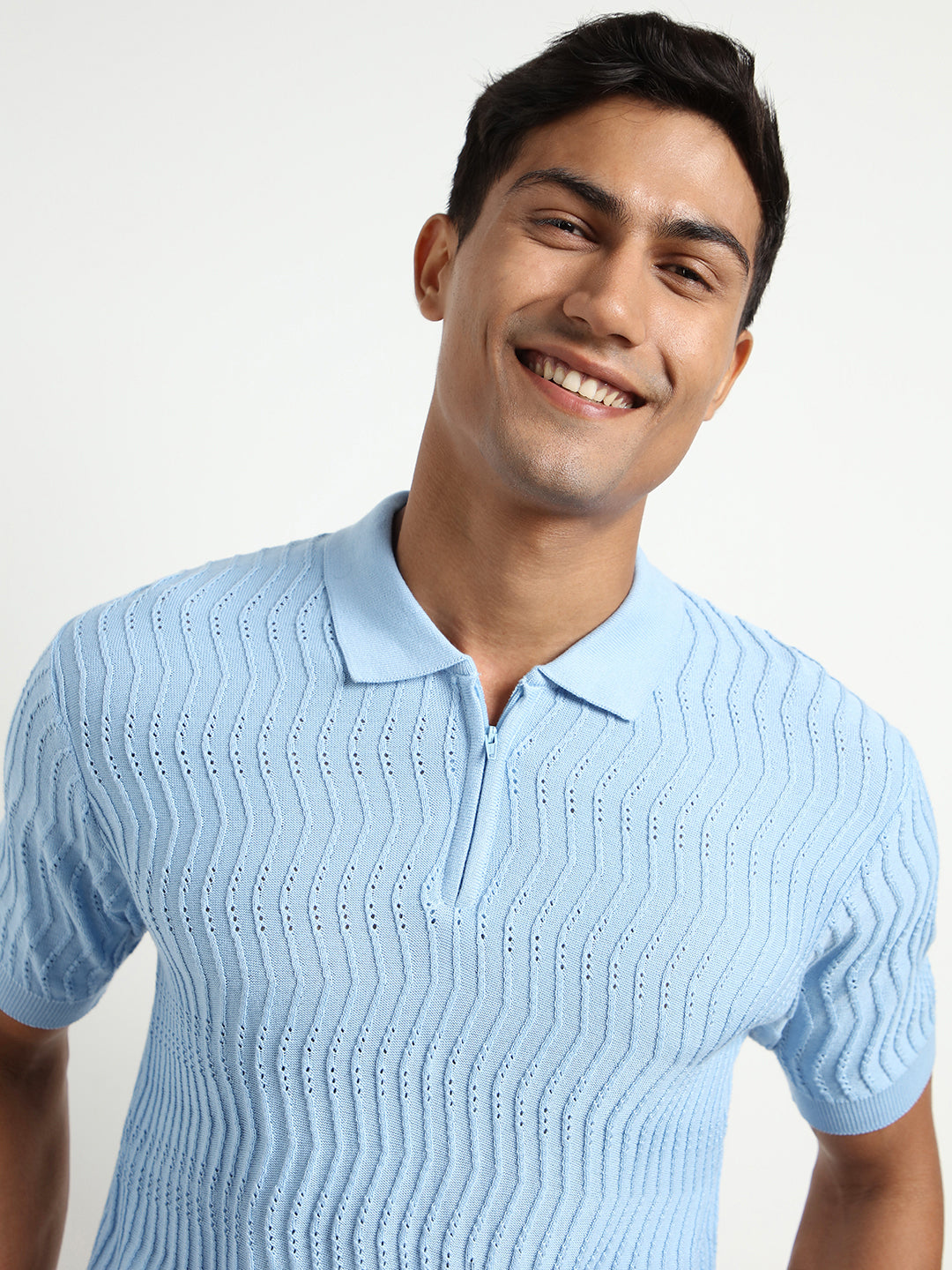 Oceanic Knit Textured Polo Shirts