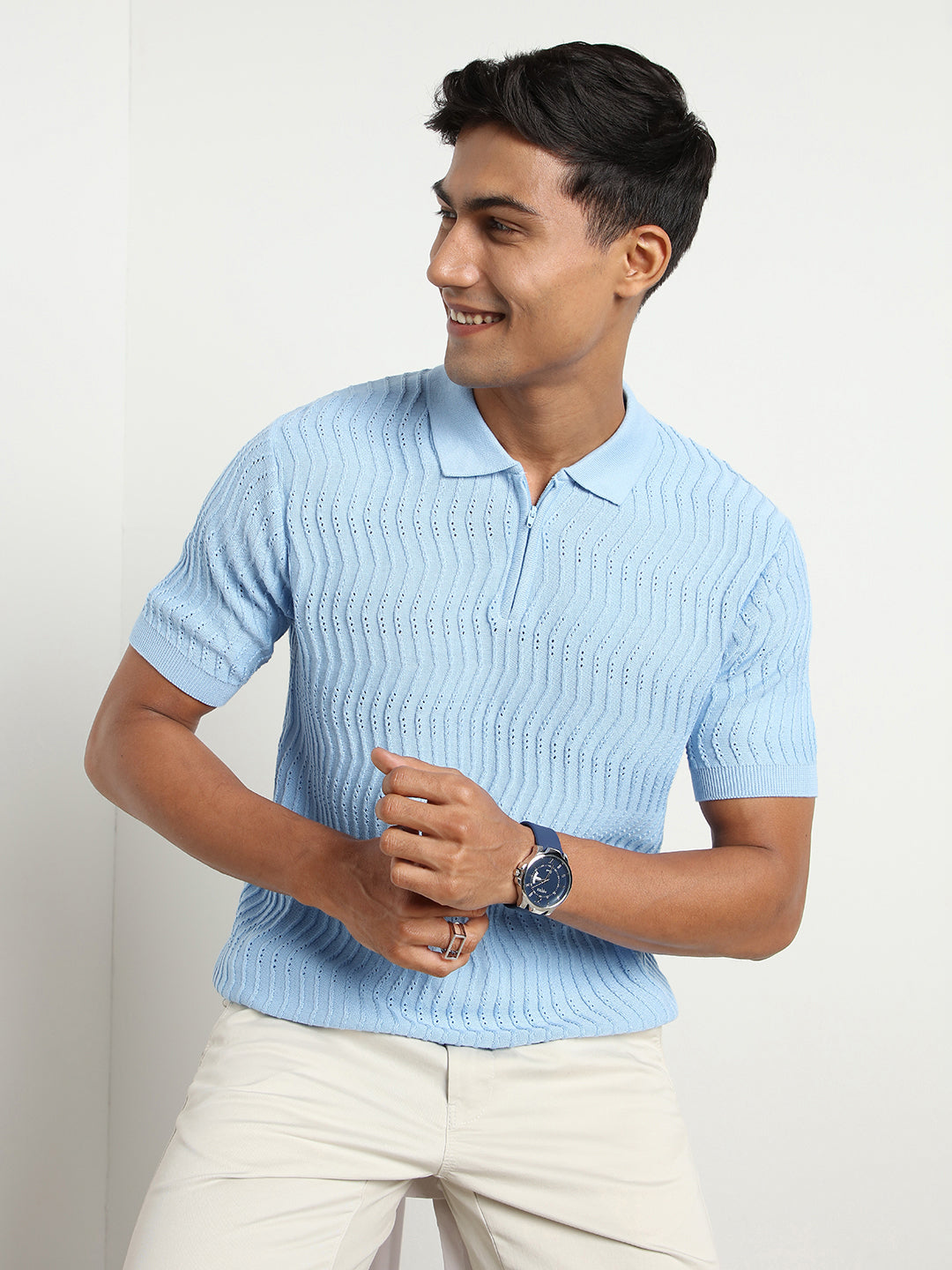 Oceanic Knit Textured Polo Shirts