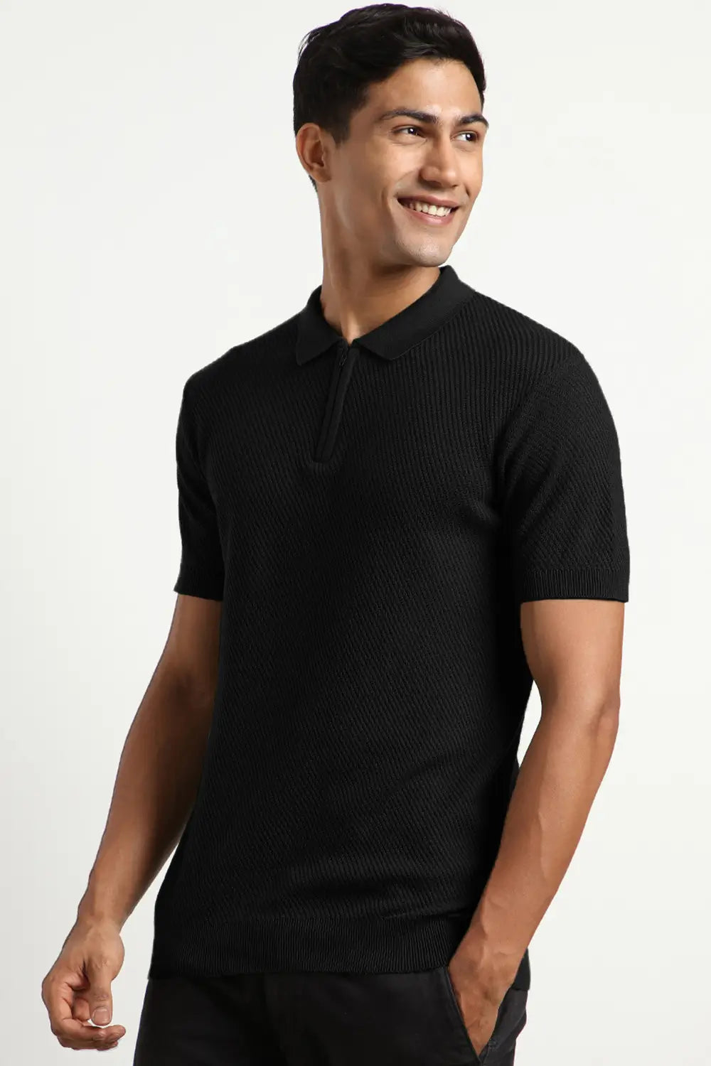 Cascade Zip Textured Polo T-Shirt