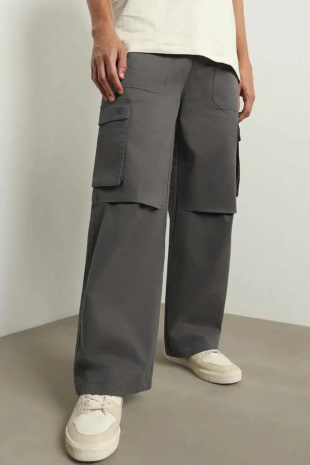 Baggy Fit Charcoal Woven Cargo Pants