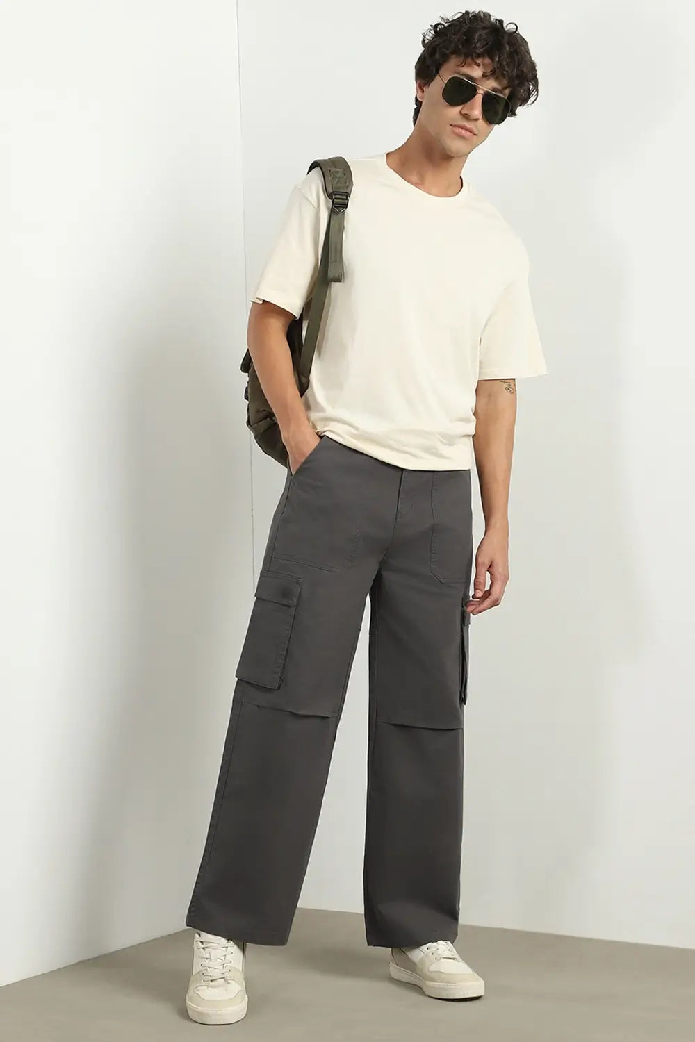 Baggy Fit Charcoal Woven Cargo Pants