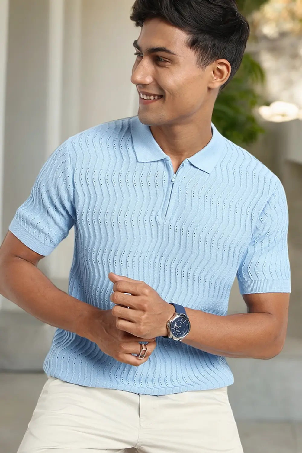 Oceanic Knit Textured Polo T-Shirt