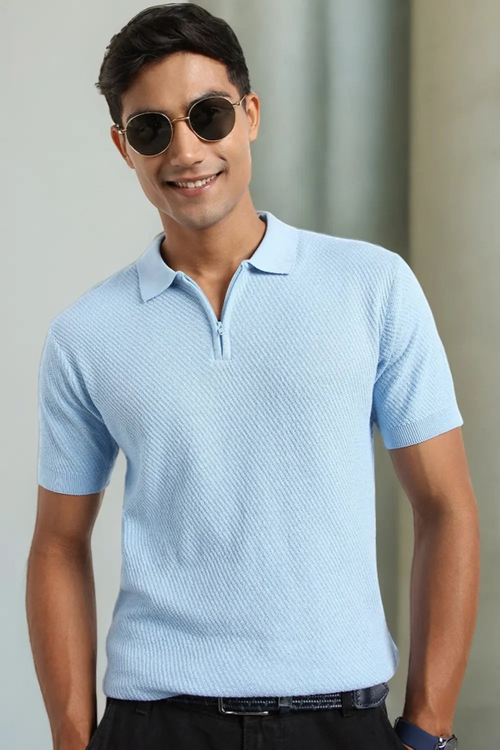 Cascade Zip Textured Polo T-Shirt