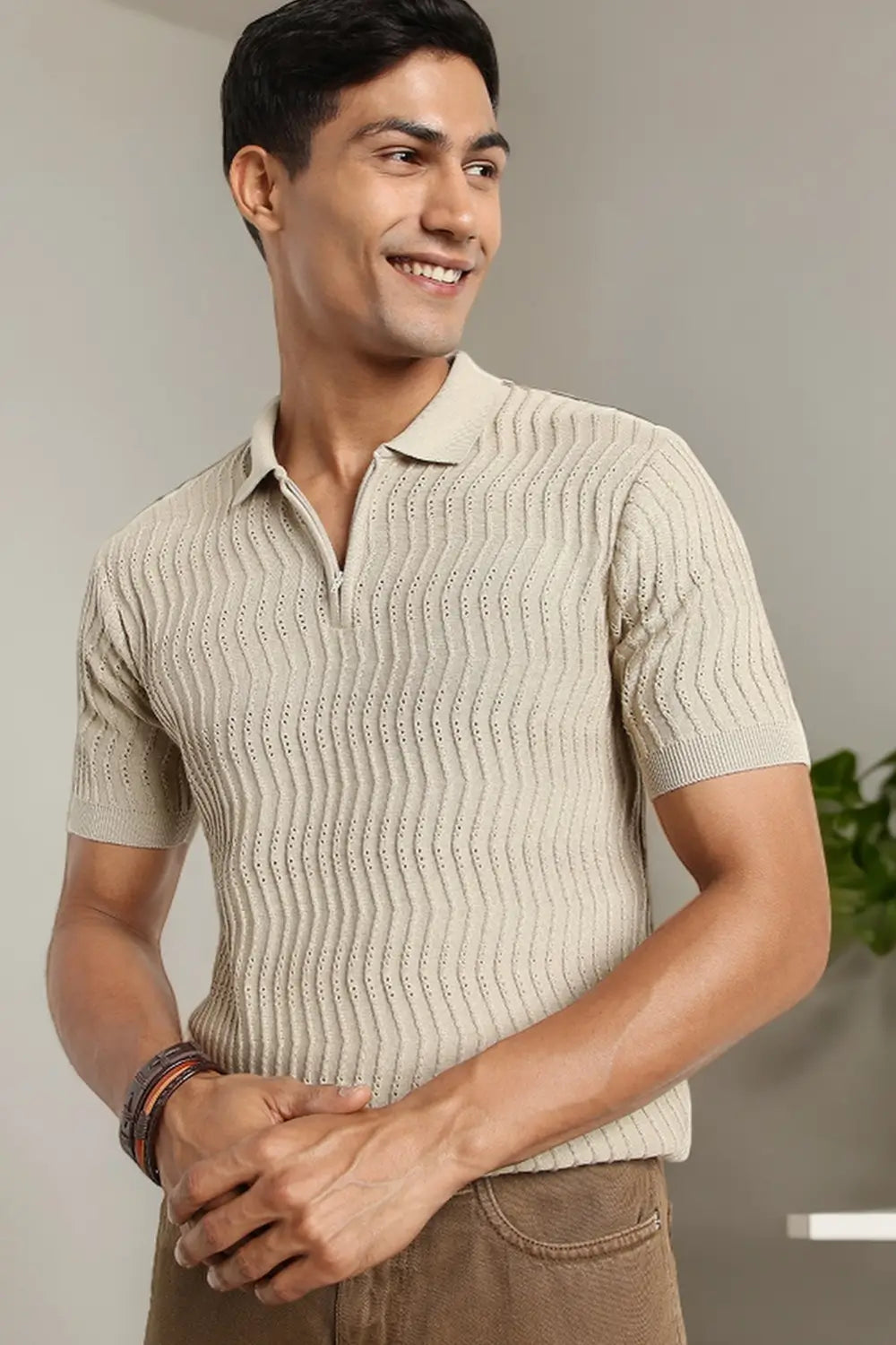 Oceanic Knit Textured Polo T-Shirt