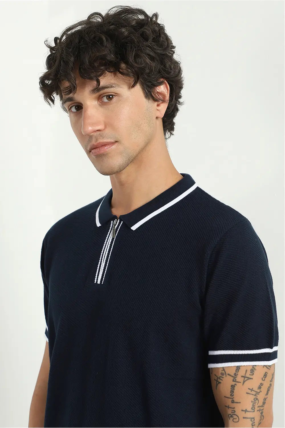 Zip-up Textured Polo Shirts