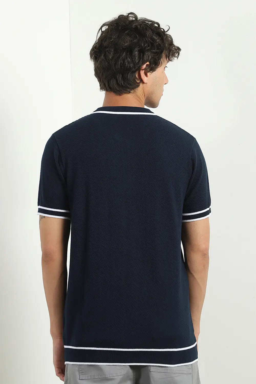 Zip-up Textured Polo T-Shirt