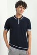 Zip-up Textured Polo T-Shirt