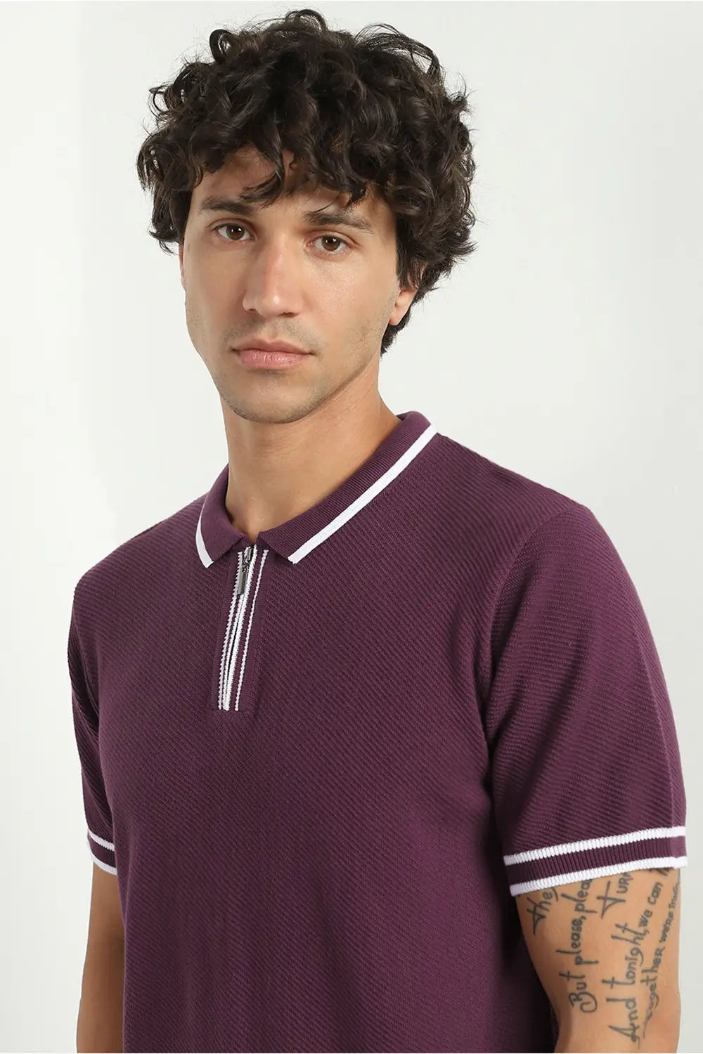 Zip-up Textured Polo T-Shirt