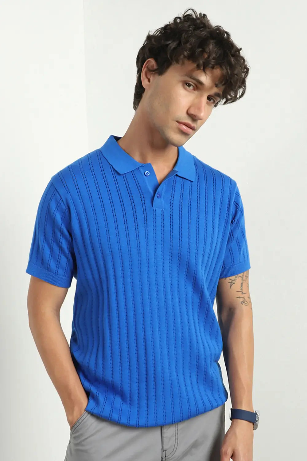 Drop Needle Textured Polo T-Shirt