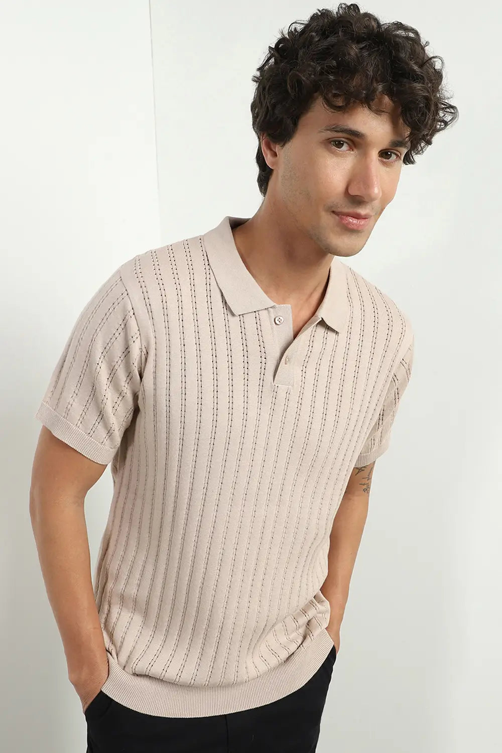 Drop Needle Textured Polo T-Shirt